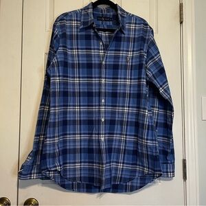 Polo Ralph Lauren Men's Blue Plaid 100% Nautical Cotton Notch Collar Size Large